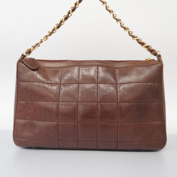 Auth Chanel shoulder bag chocolate bar chain shoulder leather brown gold metal - Picture 10 of 10